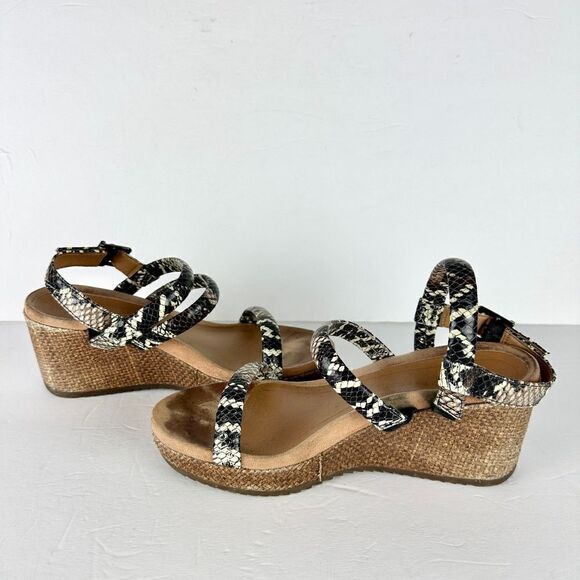 Vionic Kora Raffia Boa Strappy Wedge Slingback Sandal Size 7.5 Leather Snake - Picture 3 of 7